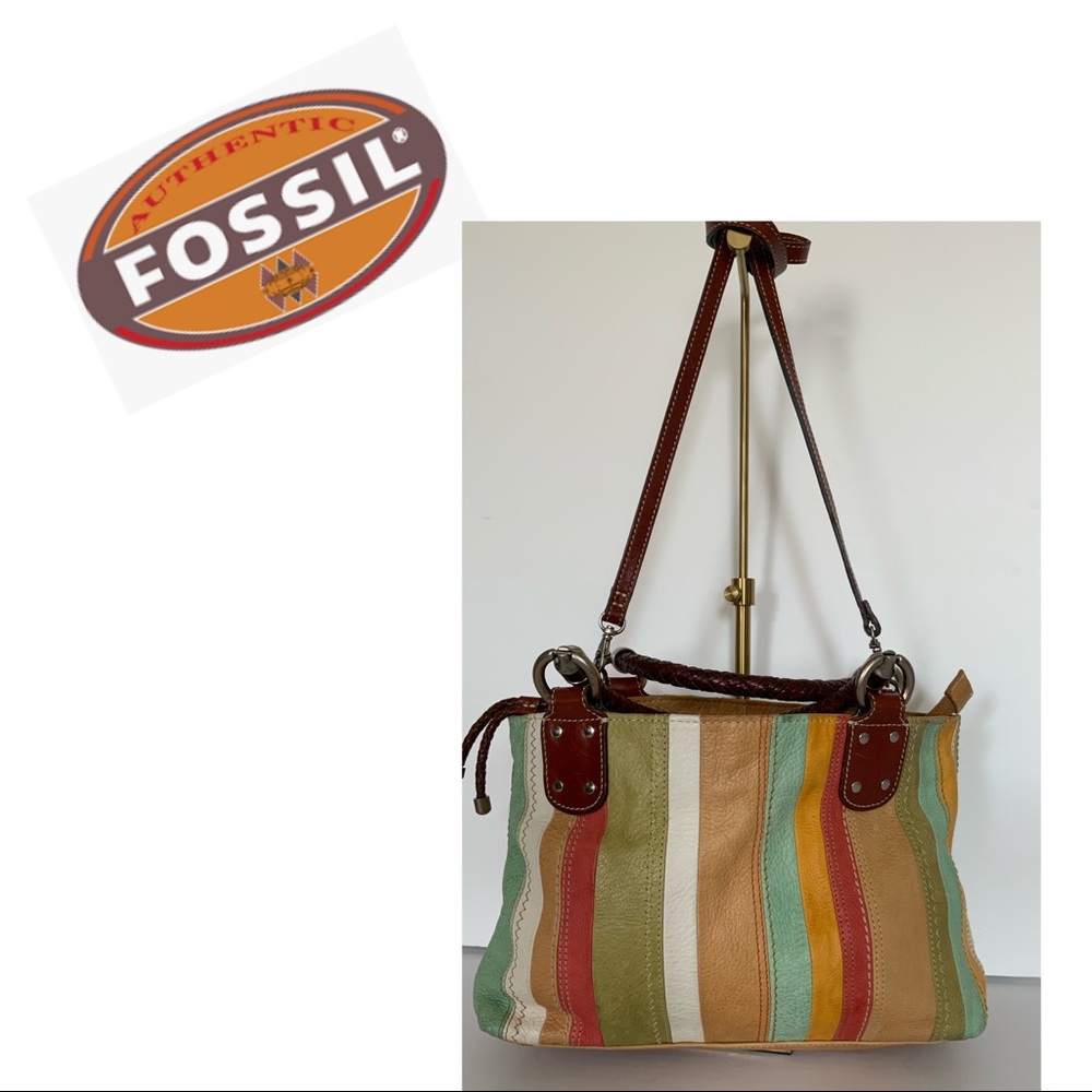 FOSSIL MULTICOLORED STRIPPED LEATHER CROSSBODY BAG